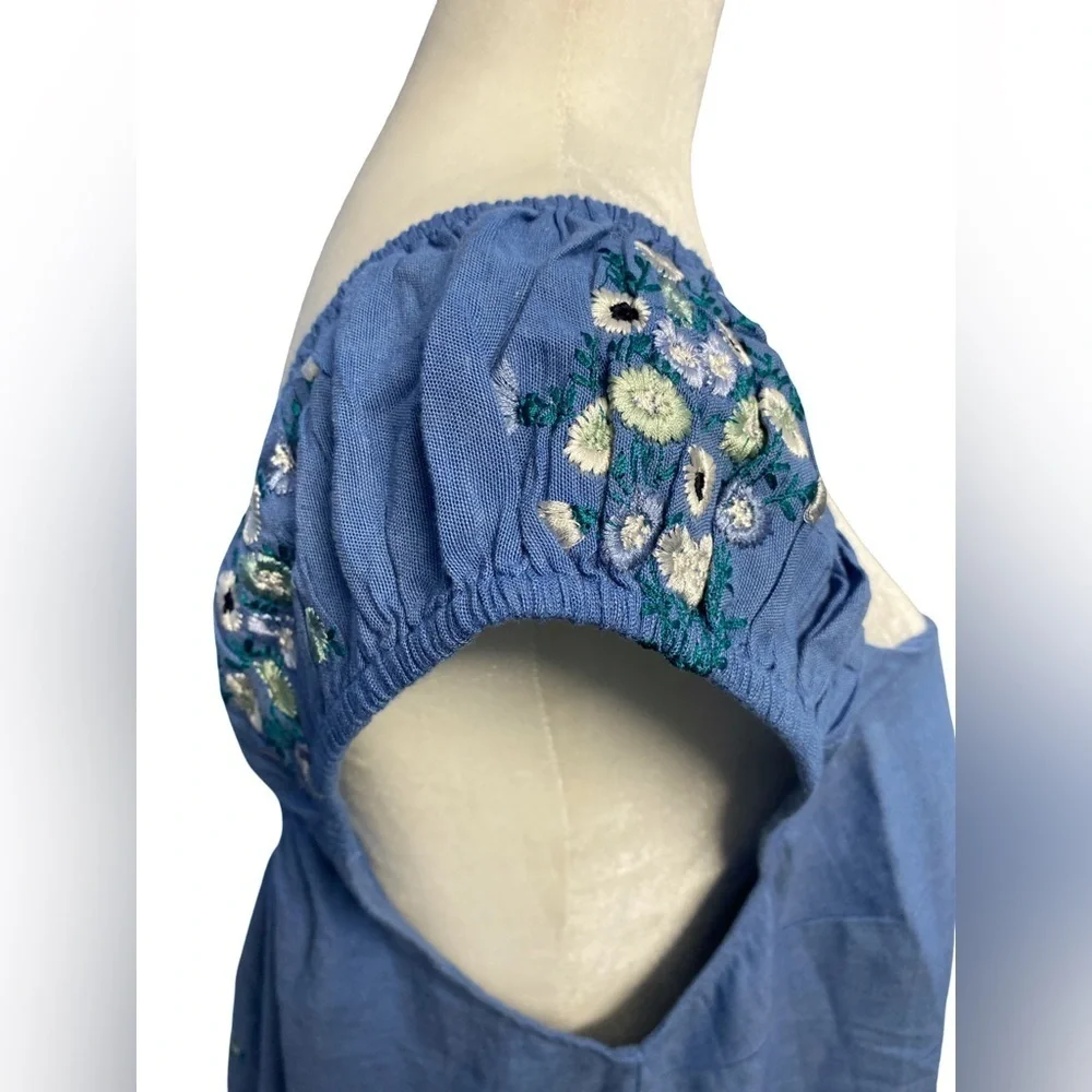 Free People Wildflower Mini Dress Size M Pit 21 Linen Cotton Embroidered - Picture 8 of 14